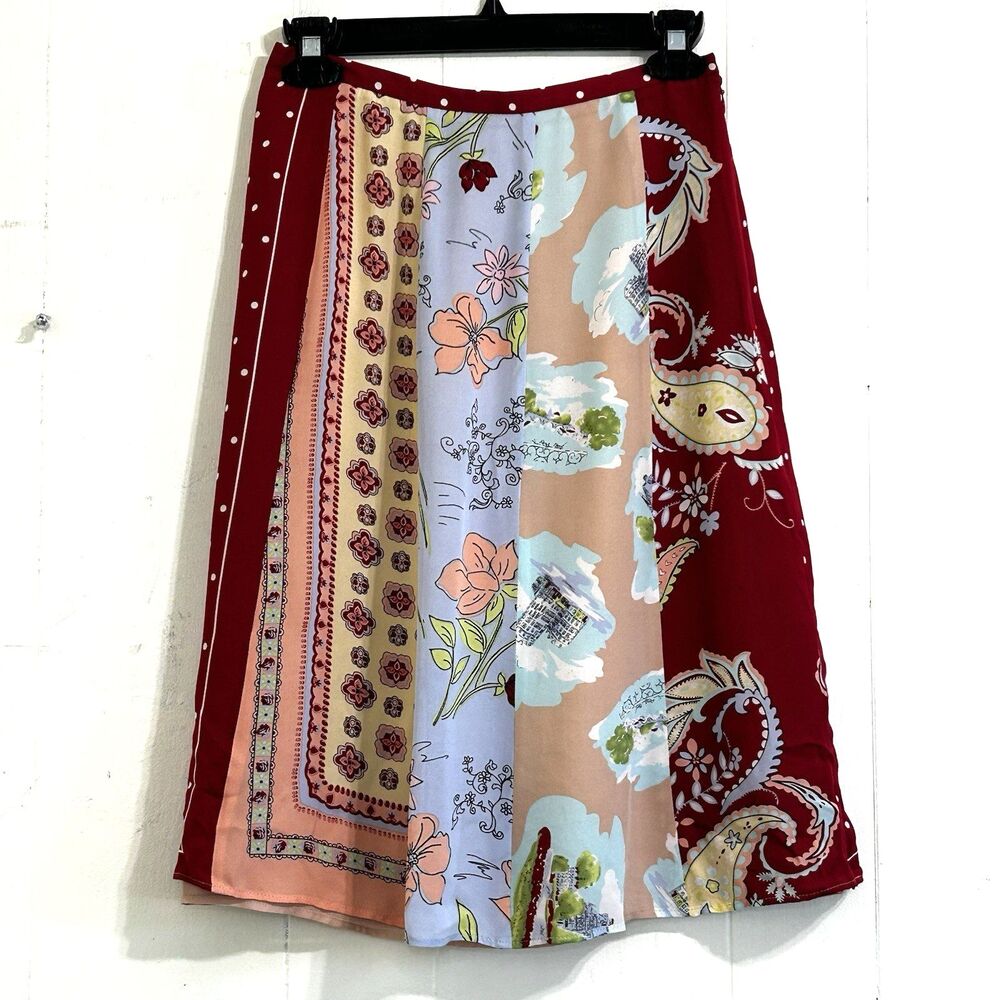 Harold's 100% Silk Floral Paisley Patchwork Skirt Size 2 Zip Clouser Multicolor